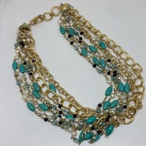 Multi-Strand Turquoise & Gold Statement Necklace